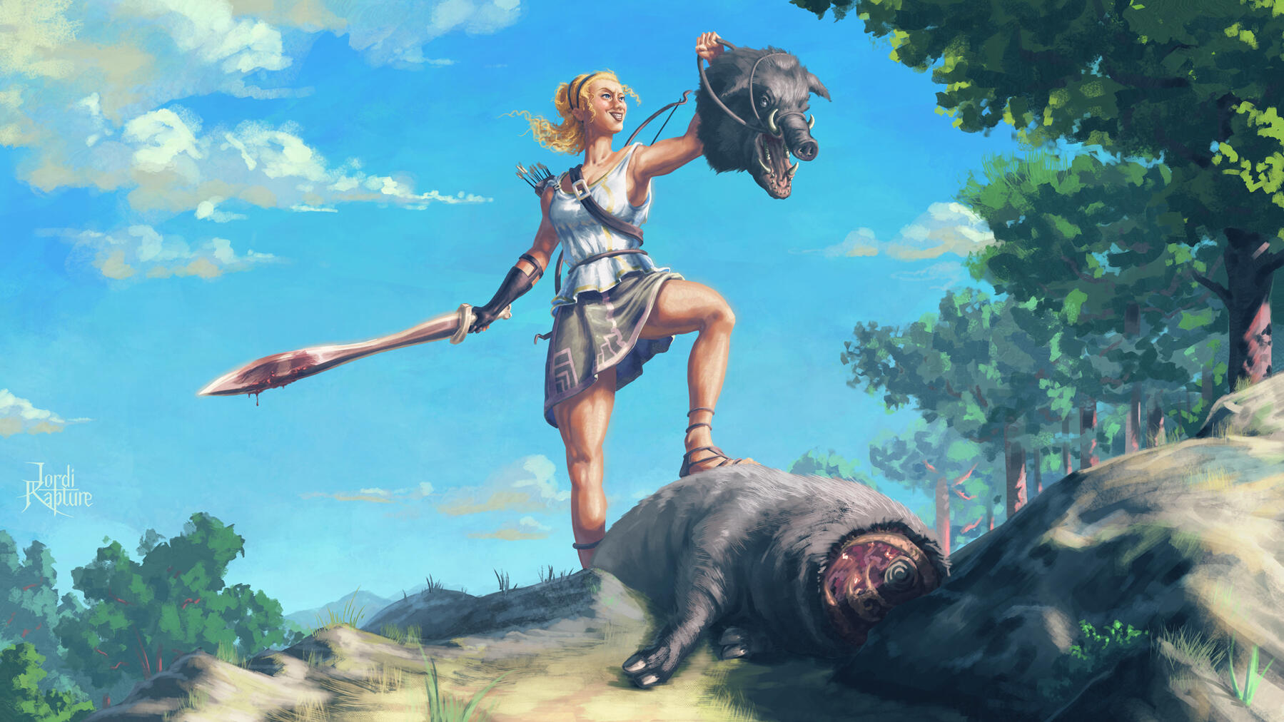 Atalanta &amp; the Boar (Commission)
